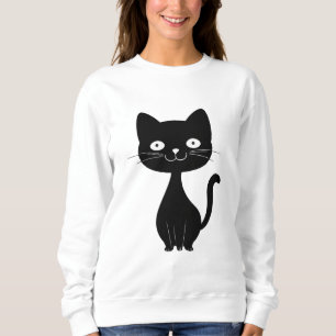 Minimalist Black Cat Cartoon Funny Cat Illustratio Sweatshirt