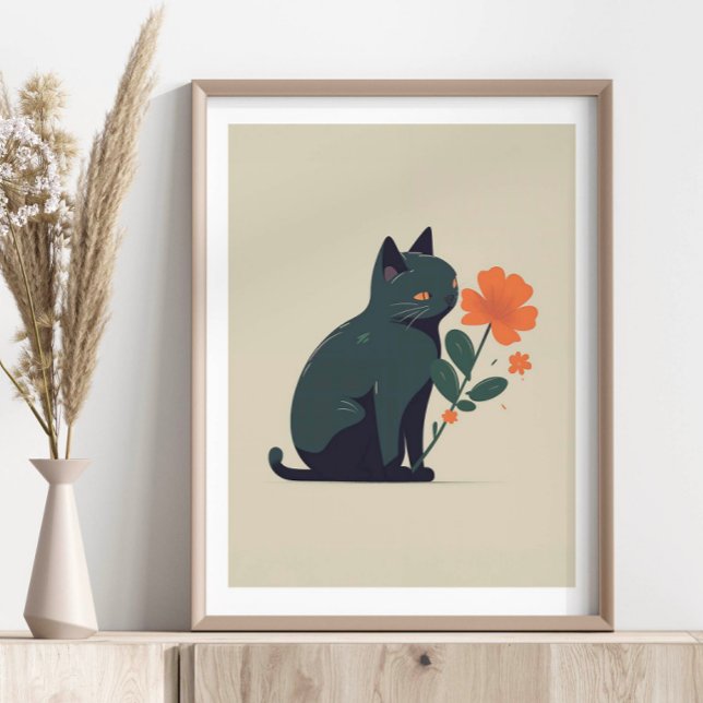 Minimalist Black Cat Flower  Poster (Creator Uploaded)