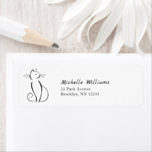 Minimalist black cat on white add name