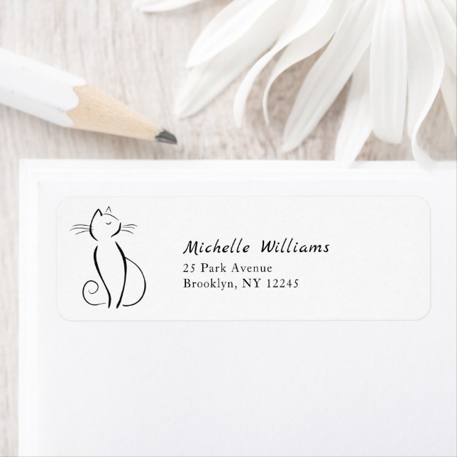Minimalist black cat on white add name (Insitu)