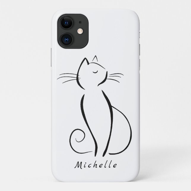 Minimalist black cat on white add name Case-Mate iPhone case (Back)
