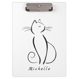 Minimalist black cat on white add name clipboard