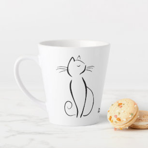 Minimalist black cat on white add name latte mug