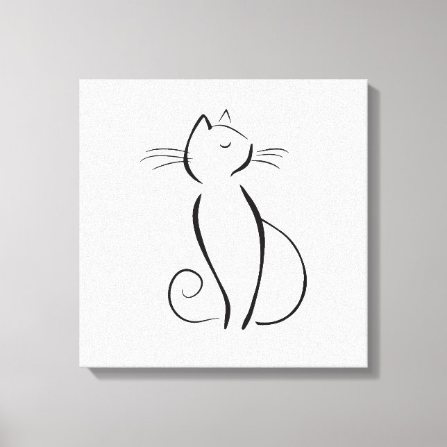 Minimalist black cat on white canvas print (Front)
