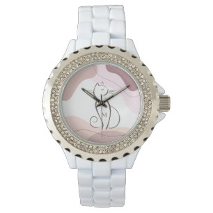 Minimalist Black Cat Organic Boho Shapes Monogram  Watch