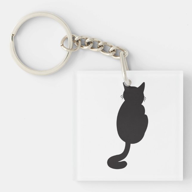 Minimalist Black Cat Silhouette  Key Ring (Front)