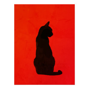 Minimalist Black Cat Silhouette Modern Red Art Poster