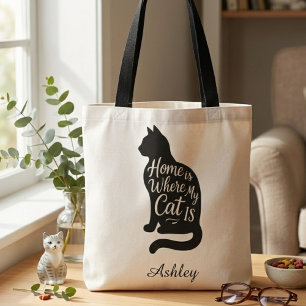 Minimalist Black Cat Silhouette Pet Lover Tote Bag