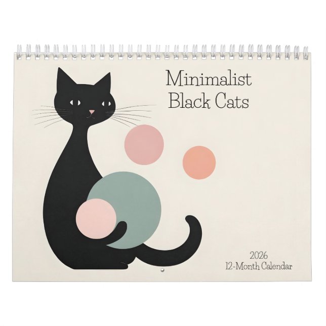 Minimalist Black Cats 2026 Calendar 12 Months (Cover)