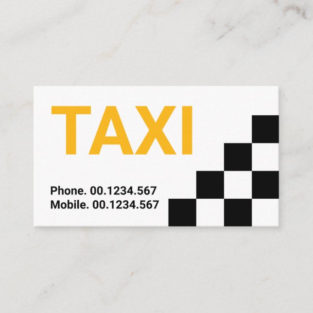 Minimalist Black Check Box Yellow Taxi Driver Business Card (Front)