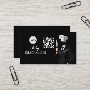 Minimalist Black Chef Uniform Photo QR Code Business Card