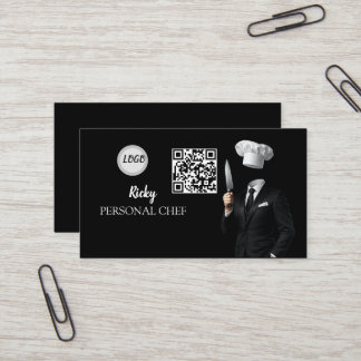 Minimalist Black Chef Uniform Photo QR Code  Business Card