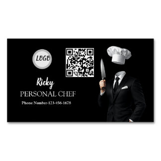 Minimalist Black Chef Uniform Photo QR Code  Magnetic Business Card
