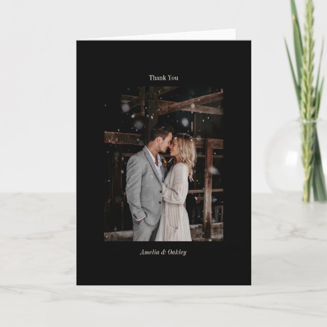 Minimalist Black Chic Elegant Wedding Custom Photo Thank You Card (Front)