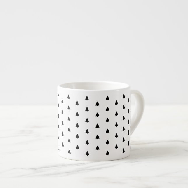 Minimalist Black Christmas Pine Tree Pattern Espresso Cup (Front Right)