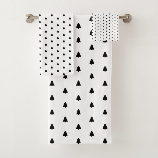 Minimalist Black Christmas Tree Pattern Bath Towel Set (Insitu)
