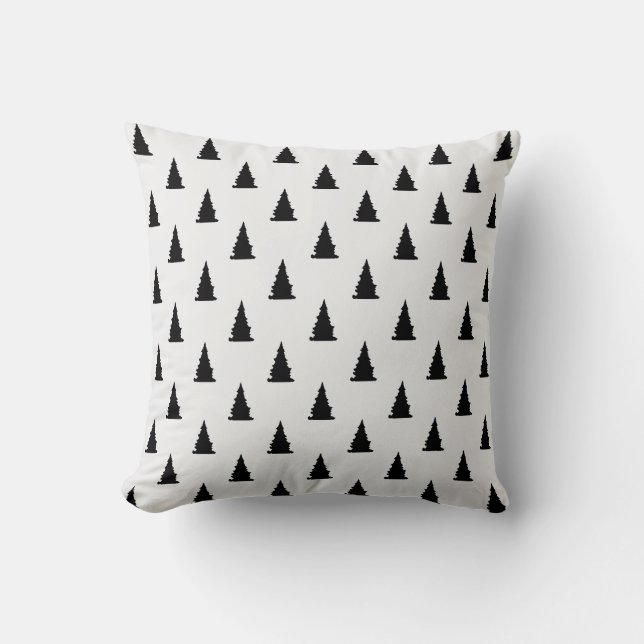 Minimalist black Christmas tree pattern on white Cushion (Front)