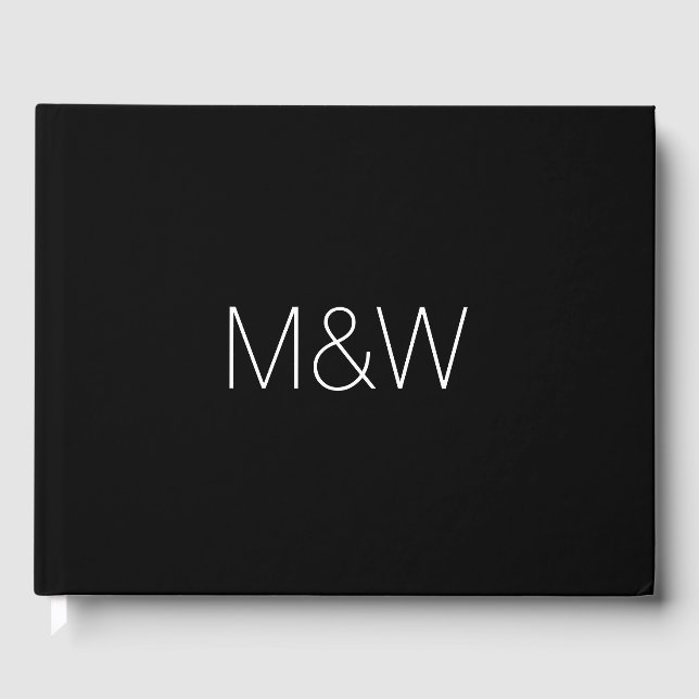 Minimalist black custom couple Initials monogram  Guest Book (Front)