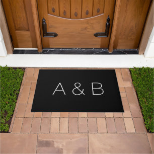 Minimalist black custom couple monogram initials doormat