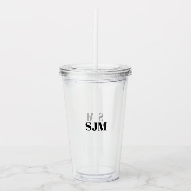 Minimalist black Custom monogram initials name Acrylic Tumbler (Front)