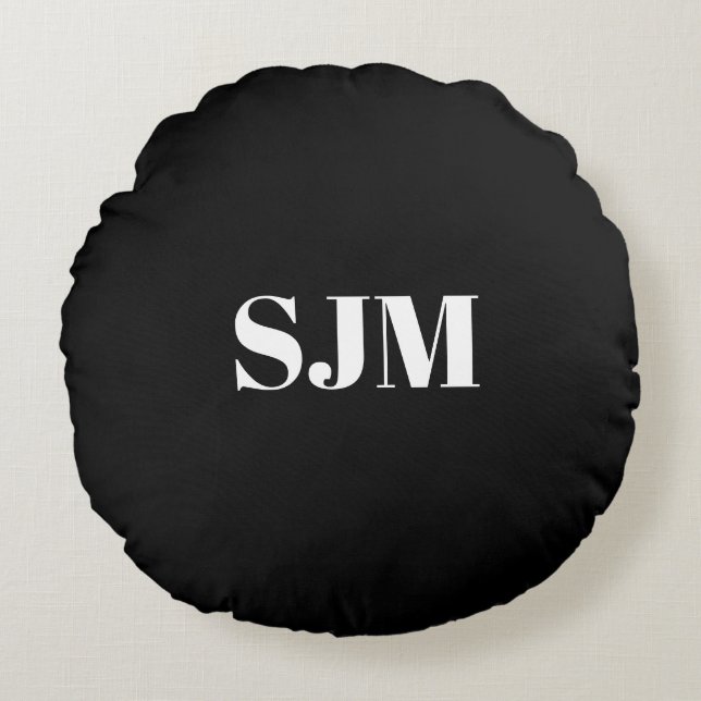 Minimalist black Custom monogram initials name Round Cushion (Front)