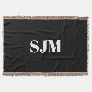Minimalist black Custom monogram initials name Throw Blanket