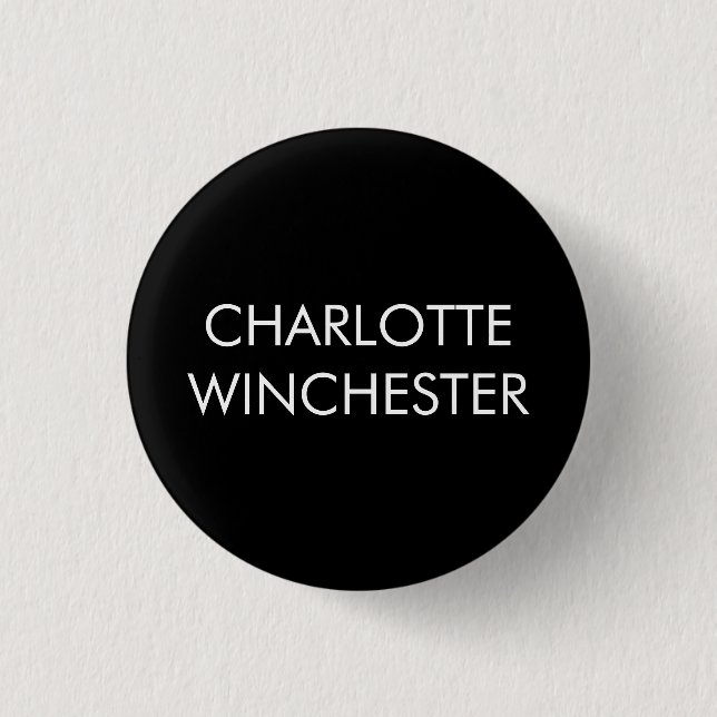 Minimalist black custom name text monogram elegant 3 cm round badge (Front)