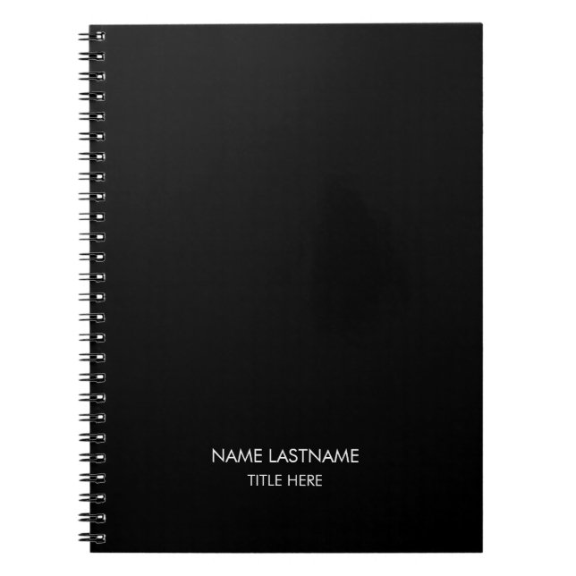 Minimalist black custom name text monogram solid notebook (Front)