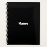 Minimalist black custom name text monogram year planner<br><div class="desc">Minimalist black custom name text monogram or year personalised modern simple elegant custom personalised agenda,  Planner.
Custom white text on black plain solid colour background.
You can customise it with your name,  monogram,  initials,  year,  or custom text,  company,  office or business name,  etc</div>