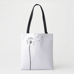 Minimalist Black Dandelion Blowing in the Wind Tote Bag