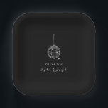 Minimalist Black | Disco Ball Paper Plate<br><div class="desc">These trendy yet elegant,  dark black wedding or bridal shower paper plates feature a modern and minimalist style,  with white handwritten script and classic text. A retro hand-drawn disco ball is featured in a subtle illustration.</div>