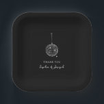 Minimalist Black | Disco Ball Paper Plate<br><div class="desc">These trendy yet elegant,  dark black wedding or bridal shower paper plates feature a modern and minimalist style,  with white handwritten script and classic text. A retro hand-drawn disco ball is featured in a subtle illustration.</div>