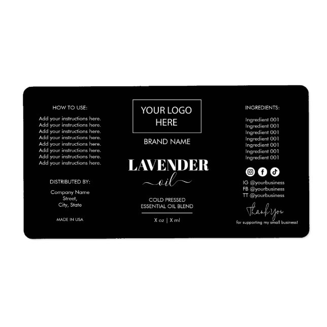 Minimalist Black Dropper Bottle Product Label Logo (Front)