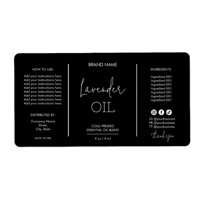 Minimalist Black Dropper Bottle Product Labels (Front)