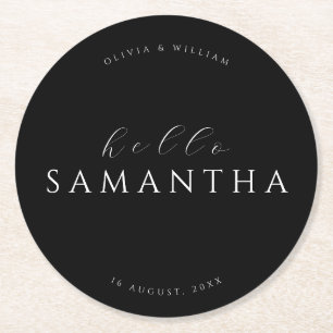 Minimalist Black Elegant Modern Guest Place Round Paper Coaster