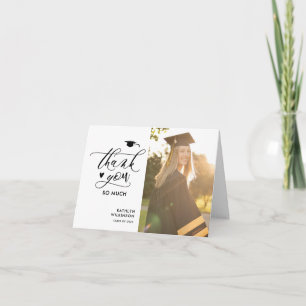 Minimalist Black Elegant Script Photo Graduation Thank You Card