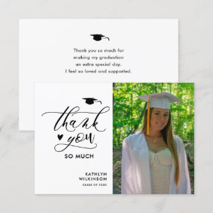 Minimalist Black Elegant Script Photo Graduation Thank You Card