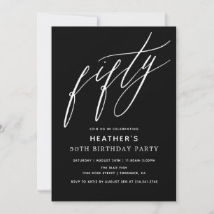 Minimalist Black Fifty 50th Birthday Party Invitation