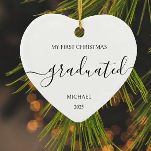 Minimalist Black First Christmas Graduated Ceramic Tree Decoration