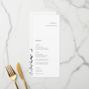 Minimalist Black Floral Place Card Menu