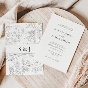 Minimalist Black Floral Wedding Invitation