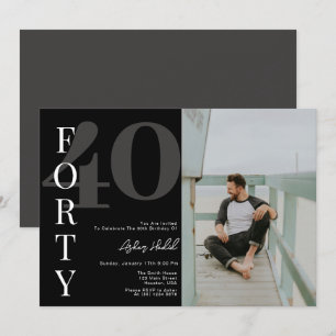 Minimalist Black FORTY 40th Birthday Party Invitation