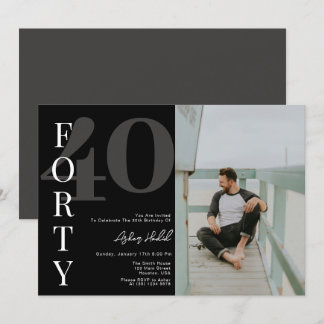 Minimalist Black FORTY 40th Birthday Party Invitation