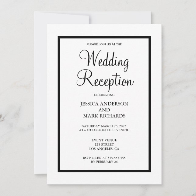 Minimalist Black Frame Wedding Reception  Invitation (Front)