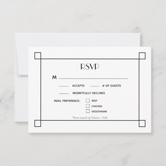 Minimalist Black Frame Wedding RSVP Meal Options (Front)