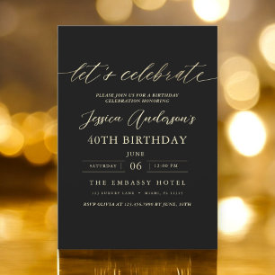 Minimalist Black Gold 40th Birthday Invitation