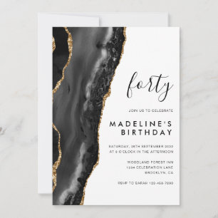 Minimalist Black Gold Agate Geode 40th Birthday Invitation