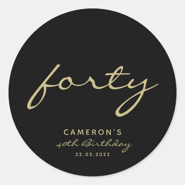 Minimalist Black & Gold Age Birthday  Classic Roun Classic Round Sticker (Front)