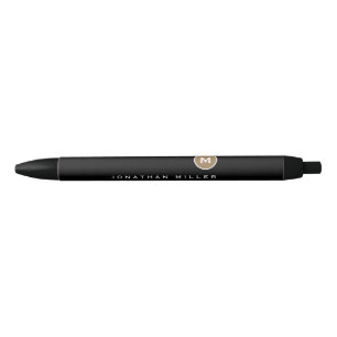 Minimalist Black Gold Classic Monogram Black Ink Pen