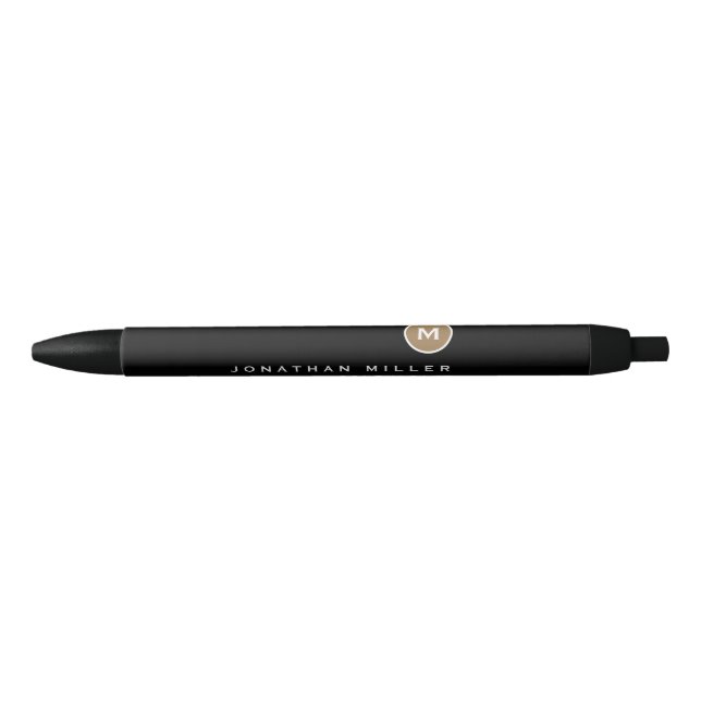 Minimalist Black Gold Classic Monogram Black Ink Pen (Front)